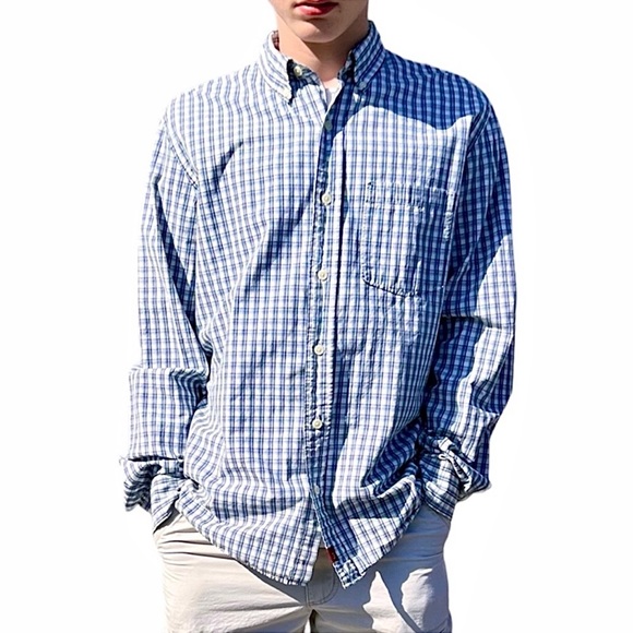 - Abercrombie & Fitch Muscle Blue Plaid Button Up Shirt SZ M! EUC! - Picture 1 of 14